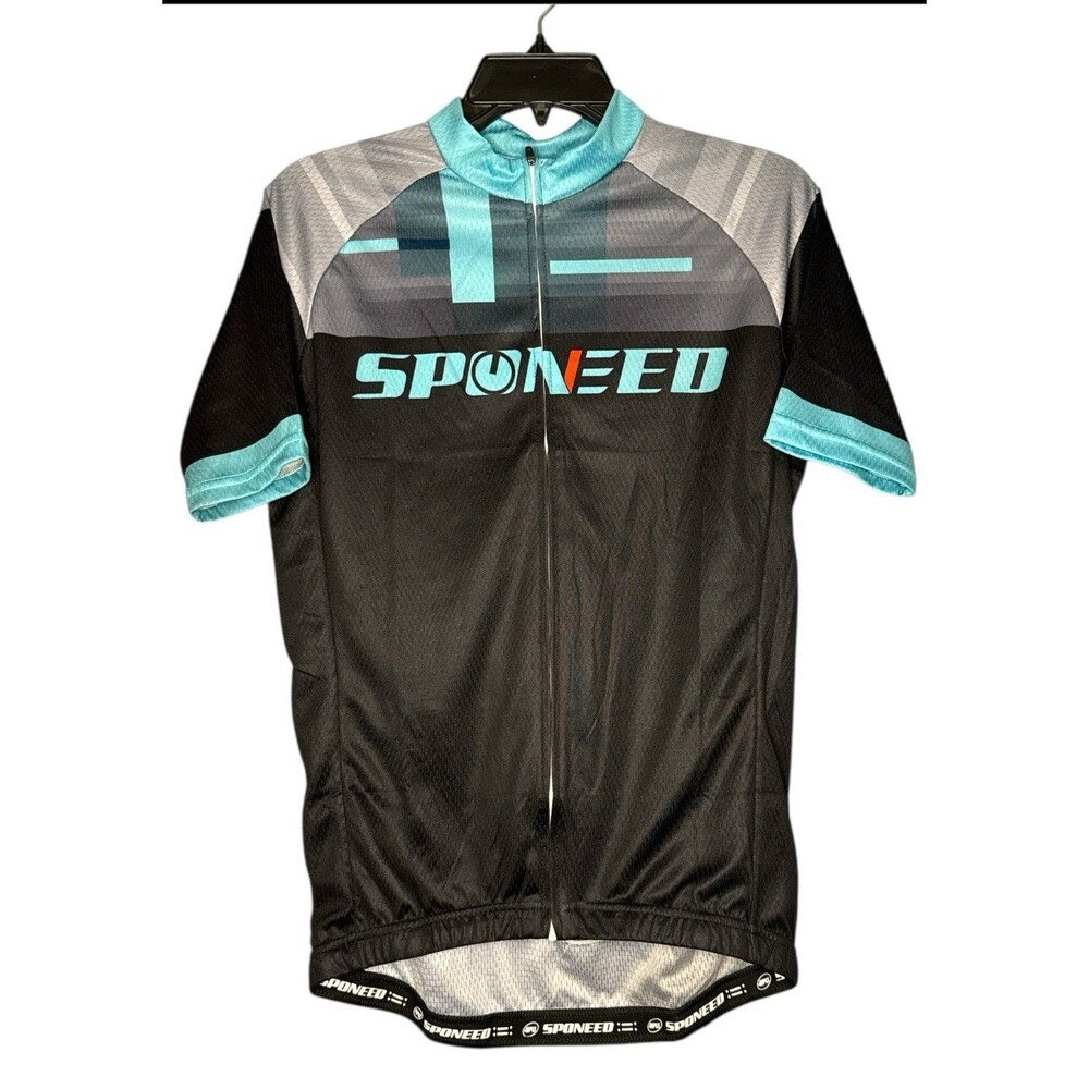 SPONEED‎ Men’s Cycling Jersey NWT Small Full Zip Bike Shirt Teal Black 3 Pockets